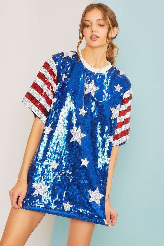 4th of July USA Star Sequin Dress - RARA Boutique 