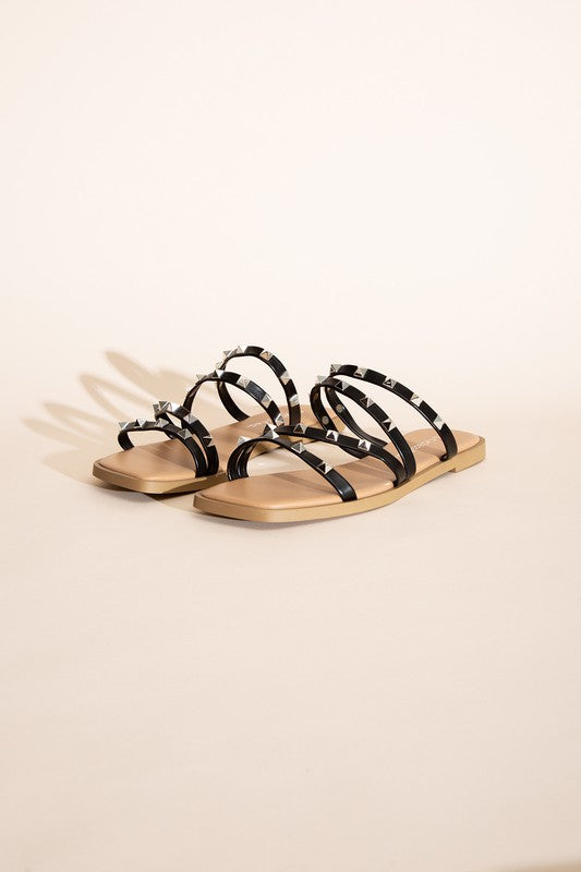 Strappy Stud Flat Slides Sandals - RARA Boutique 