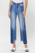 High Rise Crop Straight Leg Jeans With Uneven Hem - RARA Boutique 