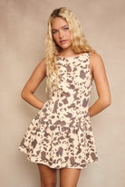 Cow Print Boat Neck Sleeveless Drop Waist Denim Mini Dress - Le Lis - RARA Boutique 