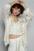 Floral Gauze Patch Crochet Button Down Shirt - POL - RARA Boutique 