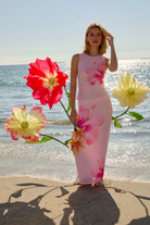 Tropical Hibiscus Floral Mesh Midi Skirt by RARA Boutique featuring vibrant flower patterns and lightweight, flowing fabric.