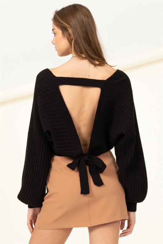 Tie-Back Cropped Sweater Top - RARA Boutique 