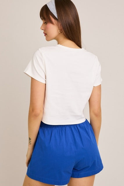 Embroidered Football Teddy Bear Baby Tee - Le Lis - RARA Boutique 