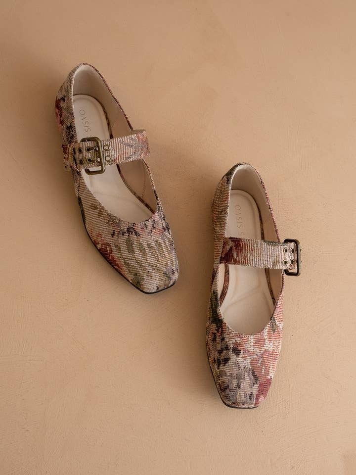 Floral Tapestry Mary Jane Ballet Flats with Buckle - Oasis Society - RARA Boutique 