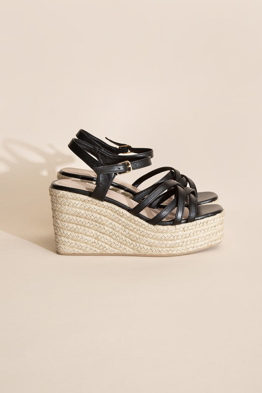 Strappy Raffia Wadge Platform Heels - RARA Boutique 