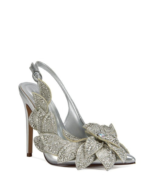 Crystal Flower Slingback Metallic Pump High Heels - Azalea Wang - RARA Boutique 