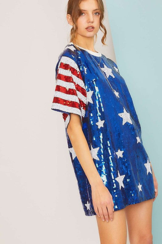 4th of July USA Star Sequin Dress - RARA Boutique 