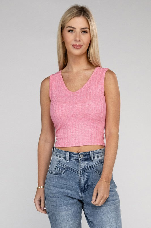 Ribbed Scoop Neck Cropped Sleeveless Top - RARA Boutique 