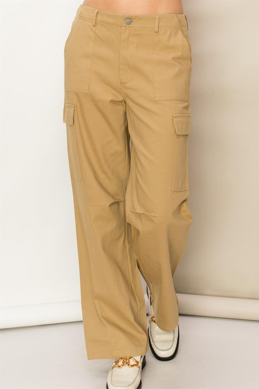 High Waist Cargo Pants with Pockets- HYFVE - RARA Boutique 