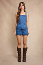 Peplum Top Denim Romper with Tie Back - Le Lis - RARA Boutique 