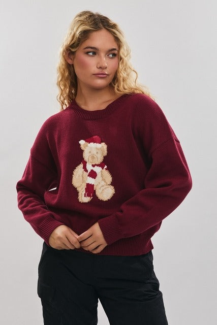 Santa Teddy Bear Long Sleeve Christmas Sweater - Le Lis - RARA Boutique 