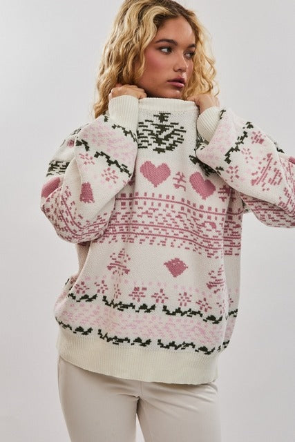 Isle Christmas Sweater with Hearts & Christmas Trees - Le Lis - RARA Boutique 