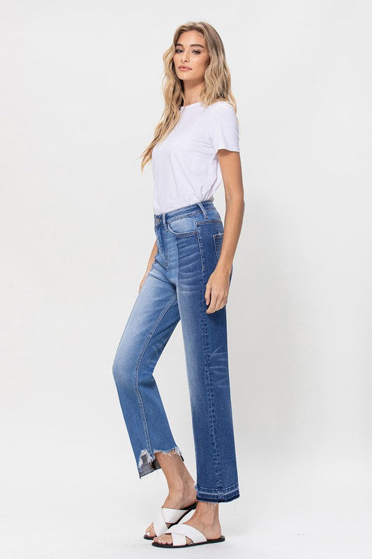 High Rise Crop Straight Leg Jeans With Uneven Hem - RARA Boutique 