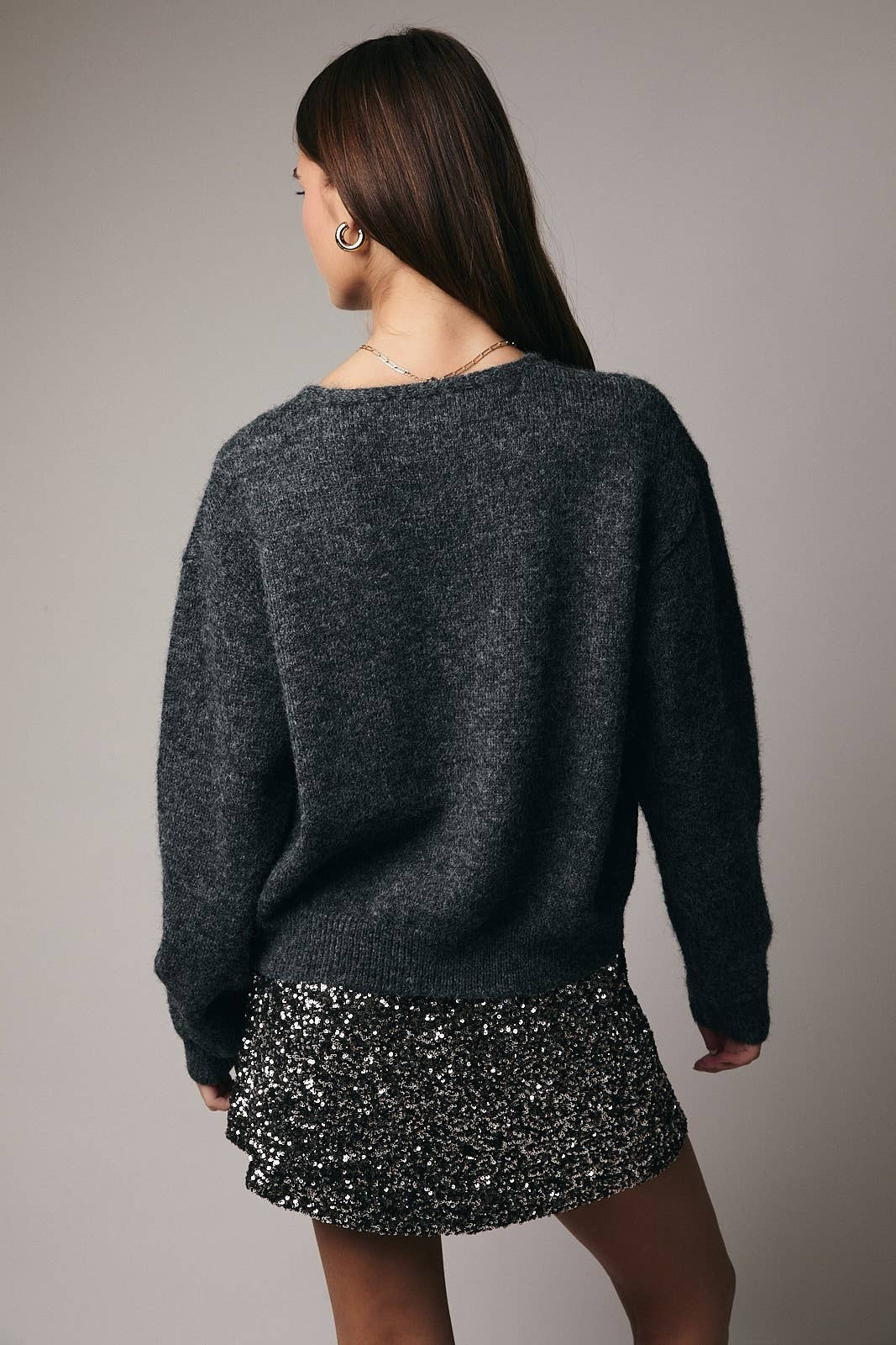 Sequin Tie Front Cardigan Sweater - Sunday Edition - RARA Boutique 