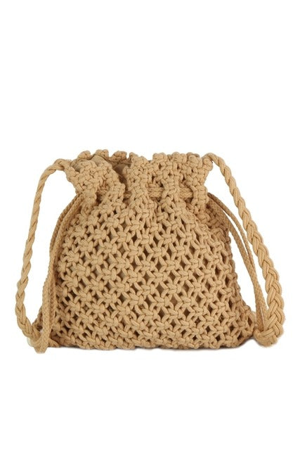 Crochet Braid Macramé Drawstring Crossbody Bag - RARA Boutique 