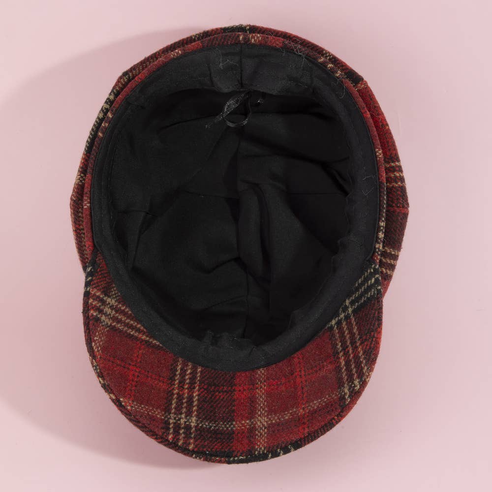 Tartan plaid eight-panel newsboy cap by Collections by Fame Accessories, showing the classic style and detailed pattern.