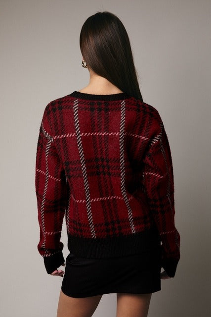 Plaid Long Sleeve Knit Christmas Sweater - Sunday Edition - RARA Boutique 