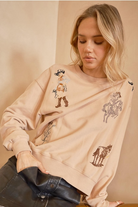 Embroidered Western Cowgirl Graphic Pullover Sweatshirt - Blue B - RARA Boutique 