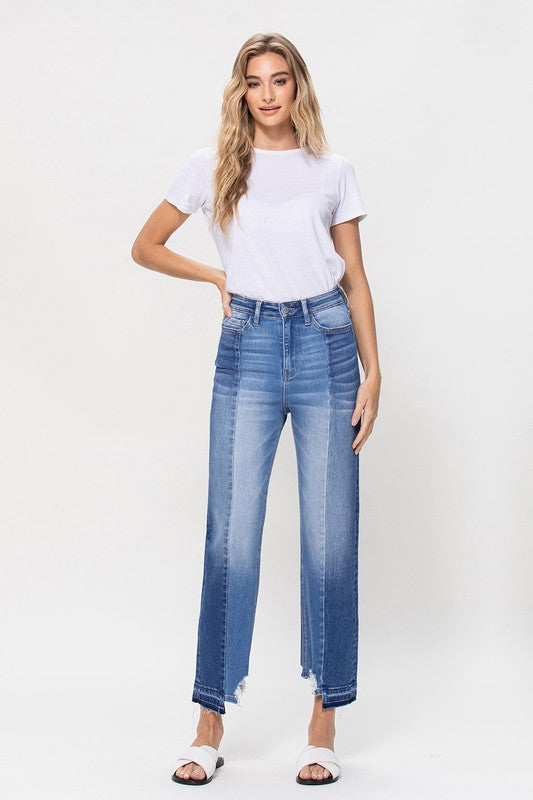 High Rise Crop Straight Leg Jeans With Uneven Hem - RARA Boutique 