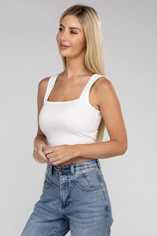 Cotton Square Neck Cropped Cami Top - RARA Boutique 