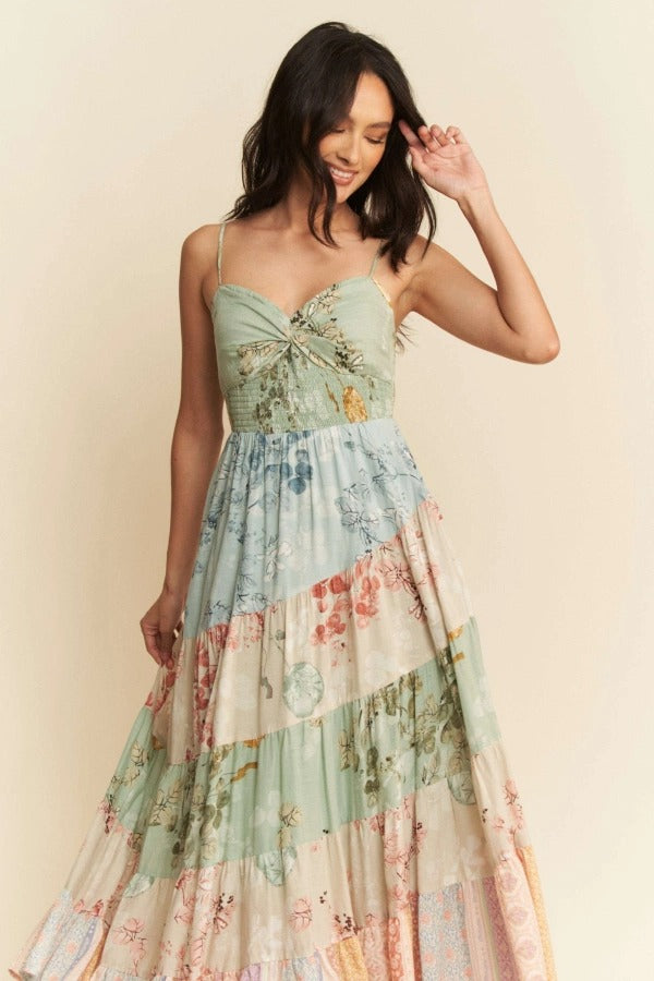 Boho Floral Patchwork Tiered Maxi Dress - Davi & Dani - RARA Boutique 
