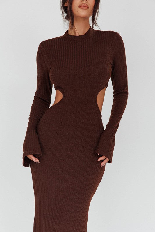 Long Bell Sleeve Cut Out Knit Maxi Dress - RARA Boutique 