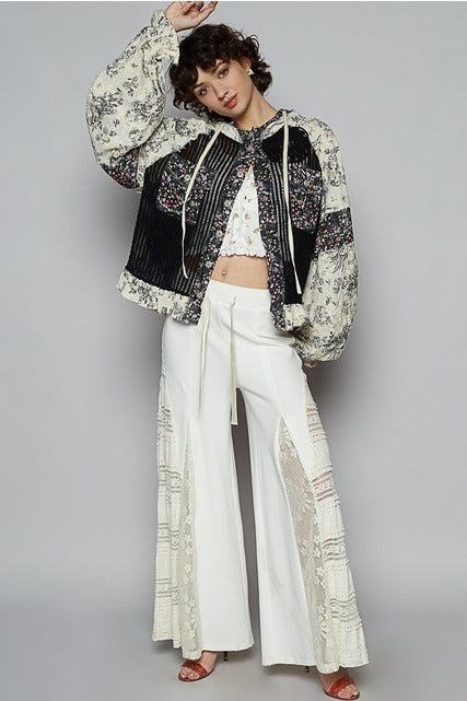 Balloon Sleeve Floral Contrast Crochet & Gauze Jacket - POL - RARA Boutique 