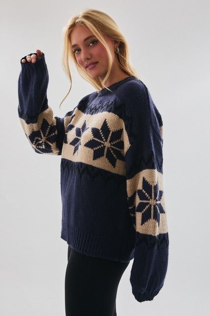 Nordic Snowflake Print Knit Christmas Sweater - Le Lis - RARA Boutique 