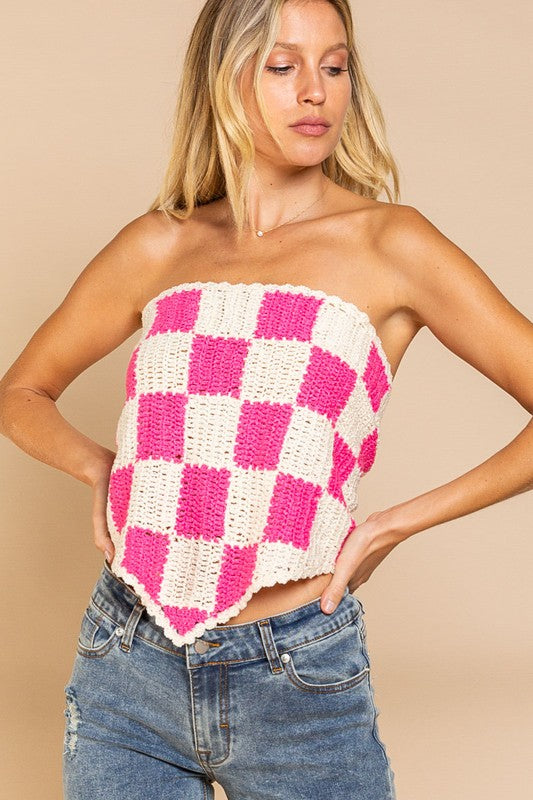 Versatile Checker Sweater Scarf Triangle Top - POL - RARA Boutique 