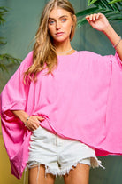 Solid Round Neck Loose Fit Kimono Sleeve Top - RARA Boutique 