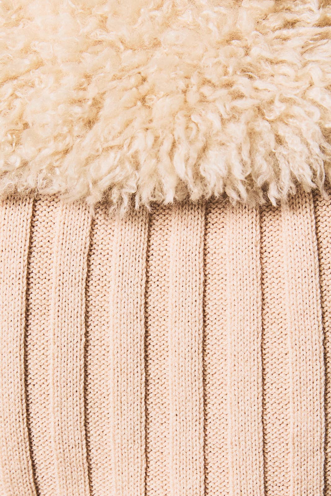 Long sleeve v-neck fur sweater rib jacket by LE LIS, featuring cozy fur texture and ribbed design, displayed on a hanger.