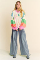 Multicolor Striped Peace Sign Balloon Sleeve Sweater - Davi & Dani - RARA Boutique 