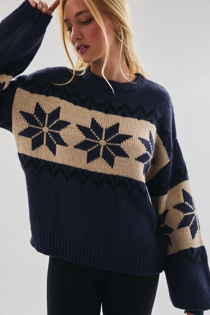 Nordic Snowflake Print Knit Christmas Sweater - Le Lis - RARA Boutique 