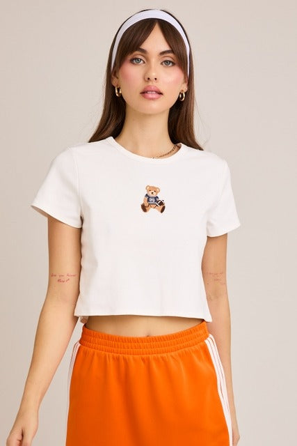 Embroidered Football Teddy Bear Baby Tee - Le Lis - RARA Boutique 