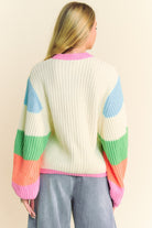 Multicolor Striped Peace Sign Balloon Sleeve Sweater - Davi & Dani - RARA Boutique 