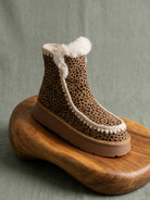 OASIS SOCIETY Joyce dark cheetah shearling trim platform winter boot showing the textured cheetah pattern and shearling accents