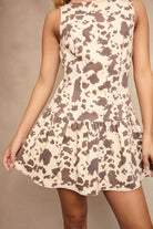Cow Print Boat Neck Sleeveless Drop Waist Denim Mini Dress - Le Lis - RARA Boutique 