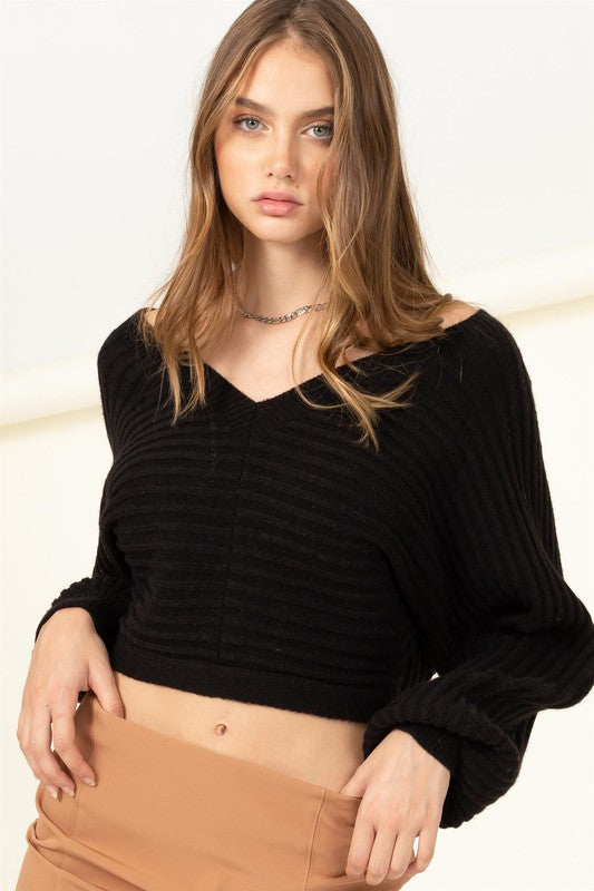 Tie-Back Cropped Sweater Top - RARA Boutique 