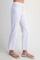 Light beige Twill Patch Pocket Straight Leg Cropped Pants by RARA Boutique featuring patch pockets and a relaxed fit.