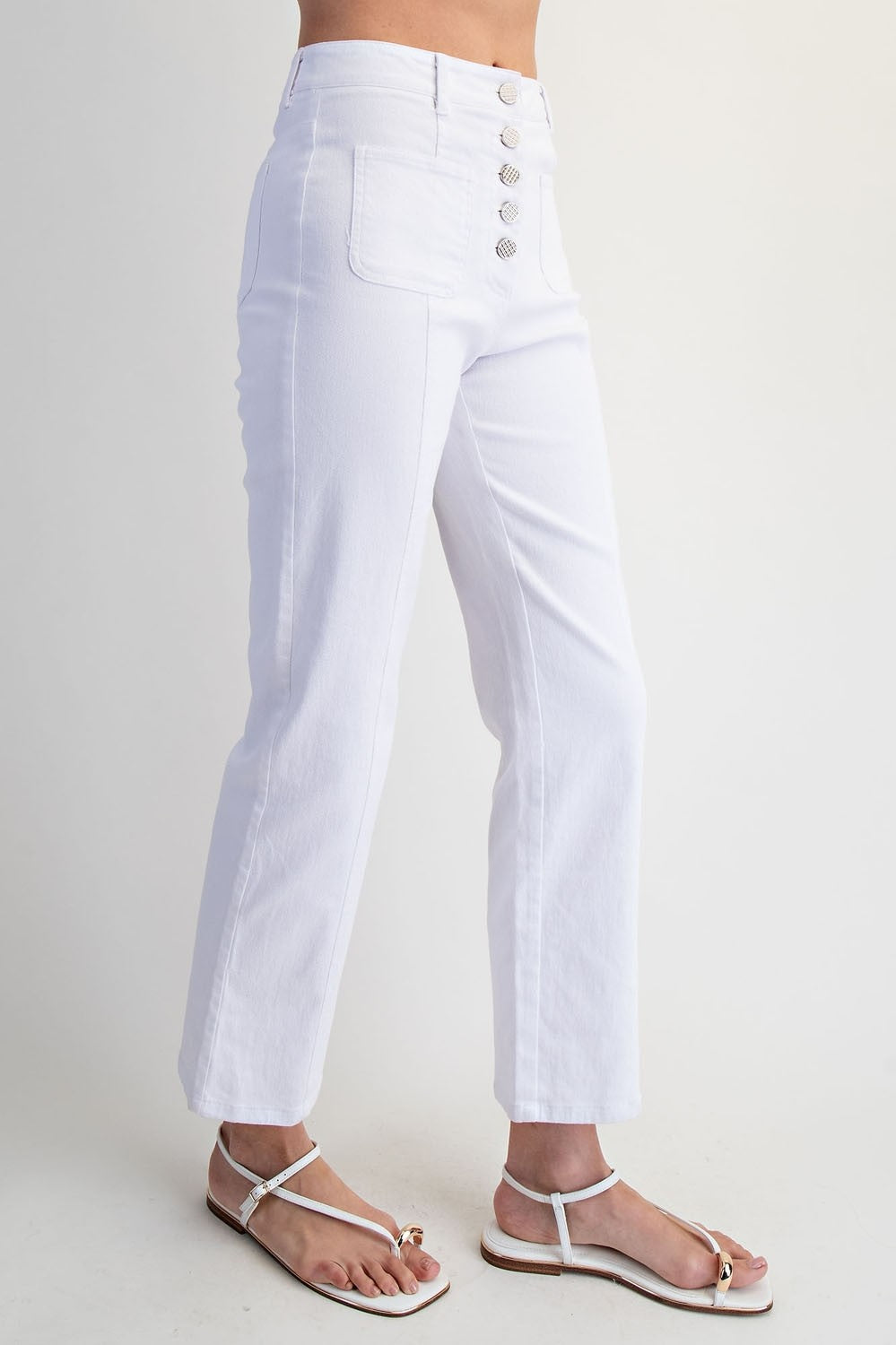 Light beige Twill Patch Pocket Straight Leg Cropped Pants by RARA Boutique featuring patch pockets and a relaxed fit.