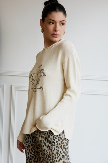 Western Embroidered Cowgirl Saddle Up Knit Sweater - Sunday Edition - RARA Boutique 