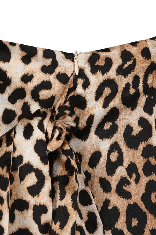 Satin Leopard Print Wrap Skirt - RARA Boutique 