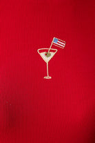 RARA Boutique embroidered American flag martini cocktail ribbed baby tee, casual shirt with patriotic flag design on front.