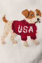 USA Dog graphic short-sleeve cropped sweater top by RARA Boutique, featuring a stylish dog design on a cozy sweater.