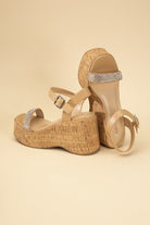 Rhinestone Strap Cork Wedges - RARA Boutique 