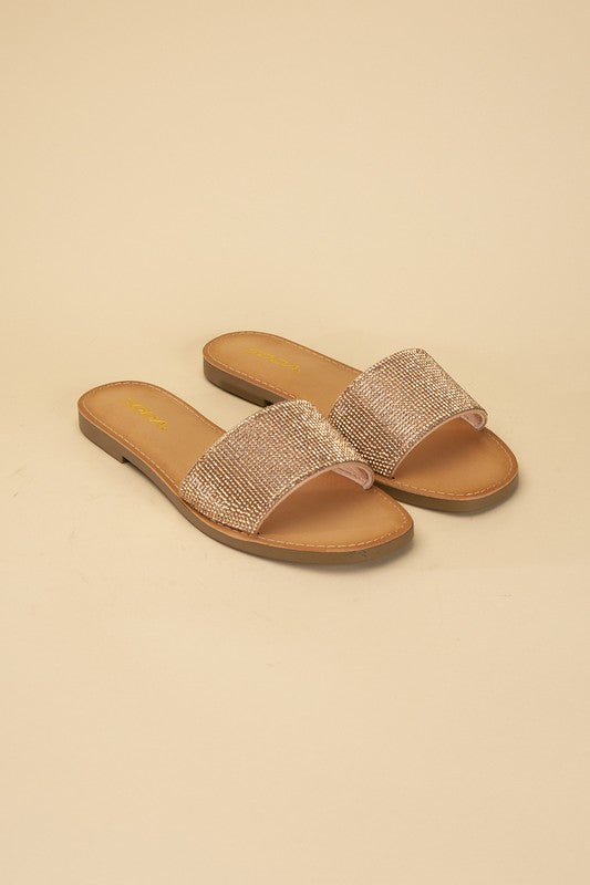 Flat Open Toe Rhinestone Slides - RARA Boutique 