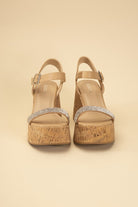 Rhinestone Strap Cork Wedges - RARA Boutique 