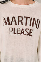 Lightweight Sunday Edition by LE LIS long sleeve sweater with round neck and "Martini Please" print, in soft fabric.