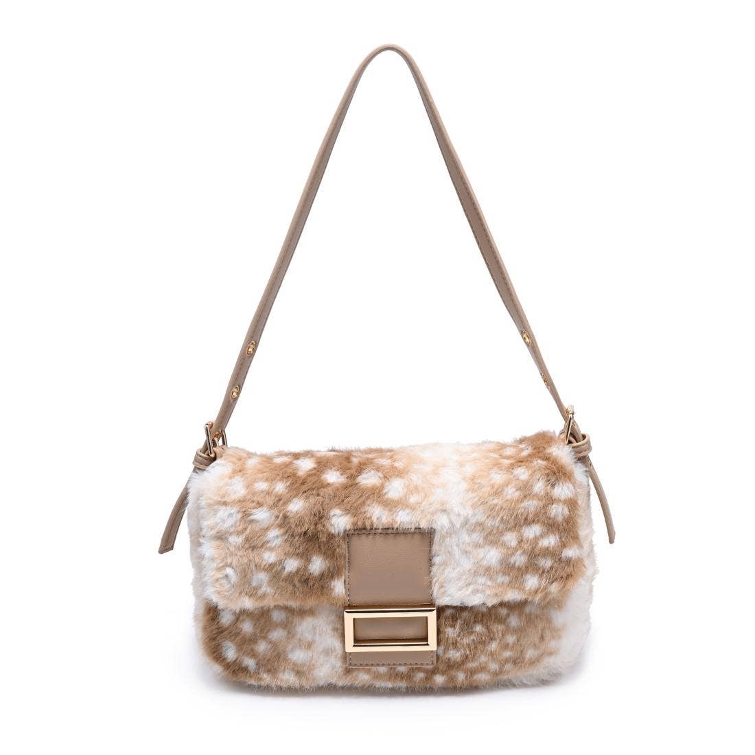 Urban Expressions Tuesday Beverly deer print fur crossbody bag with adjustable strap and stylish design.